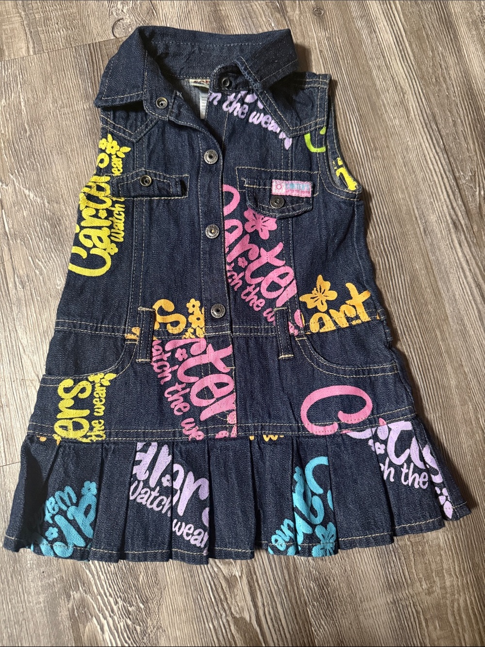 Carter's Dark Denim Sleeveless Dress with Pink, Yellow & Teal Graphics